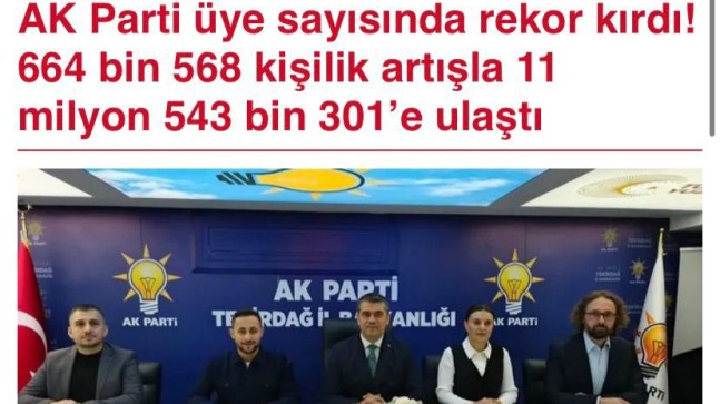 AK Parti üye sayısında rekor kırdı! 664 bin 568 kişilik artışla 11 milyon 543 bin 301’e ulaştı