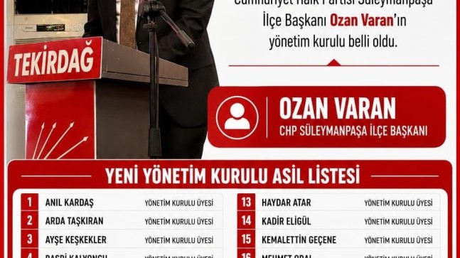 CHP Süleymanpaşa ilçe Yönetim Kurulu Listesinde Yer Alanlar Belli Oldu! 