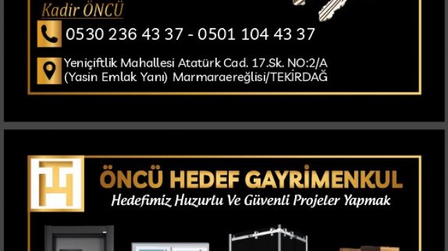 Gayrimenkul, Arsa, Villa, Dekorasyon ve İnşaat İşlerinin Tek Adresi = Öncü Hedef Gayrimenkul’dür!