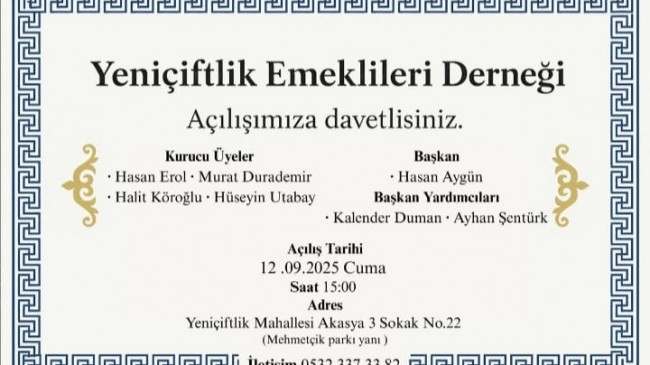 Yeniçiftlik Mahallesi’nde Emekliler Derneği Kuruluyor!