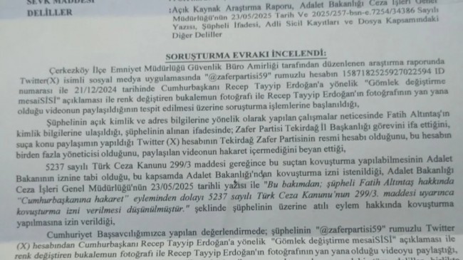 Zafer Partisi Tekirdağ İl Başkanı’na, Dava Açıldı!