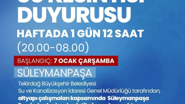Süleymanpaşa’da Su Kesintisi Kapıda: TESKİ ve Candan Yüceer Yönetimi “Vana Kapatma” Yolunu Seçti