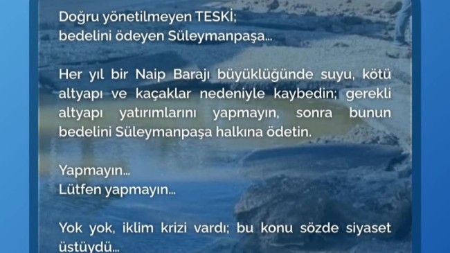 Süleymanpaşa’da Su Krizi Tepkisi: “Bedelini Halk Ödüyor”