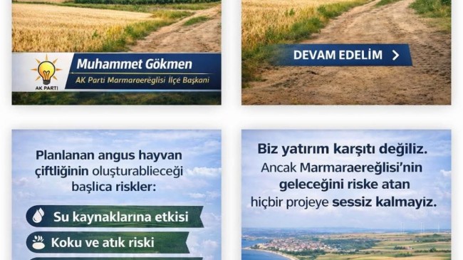 Ak Parti Marmaraereğlisi ilçe Başkanı Muhammet Gökmen, Marmaraereğlisi’ne Yapılması Planlanan ‘Hayvan Tesisiyle’ Alakalı Basın ve Kamuoyu Açıklamasında Bulundu!