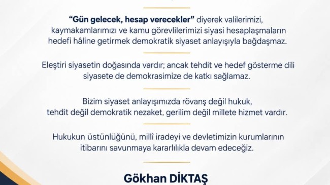 AK Parti Tekirdağ Milletvekili Gökhan Diktaş’tan Özgür Özel’e Sert Tepki: “Siyasi Nezakete ve Sorumluluğa Davet Ediyorum”